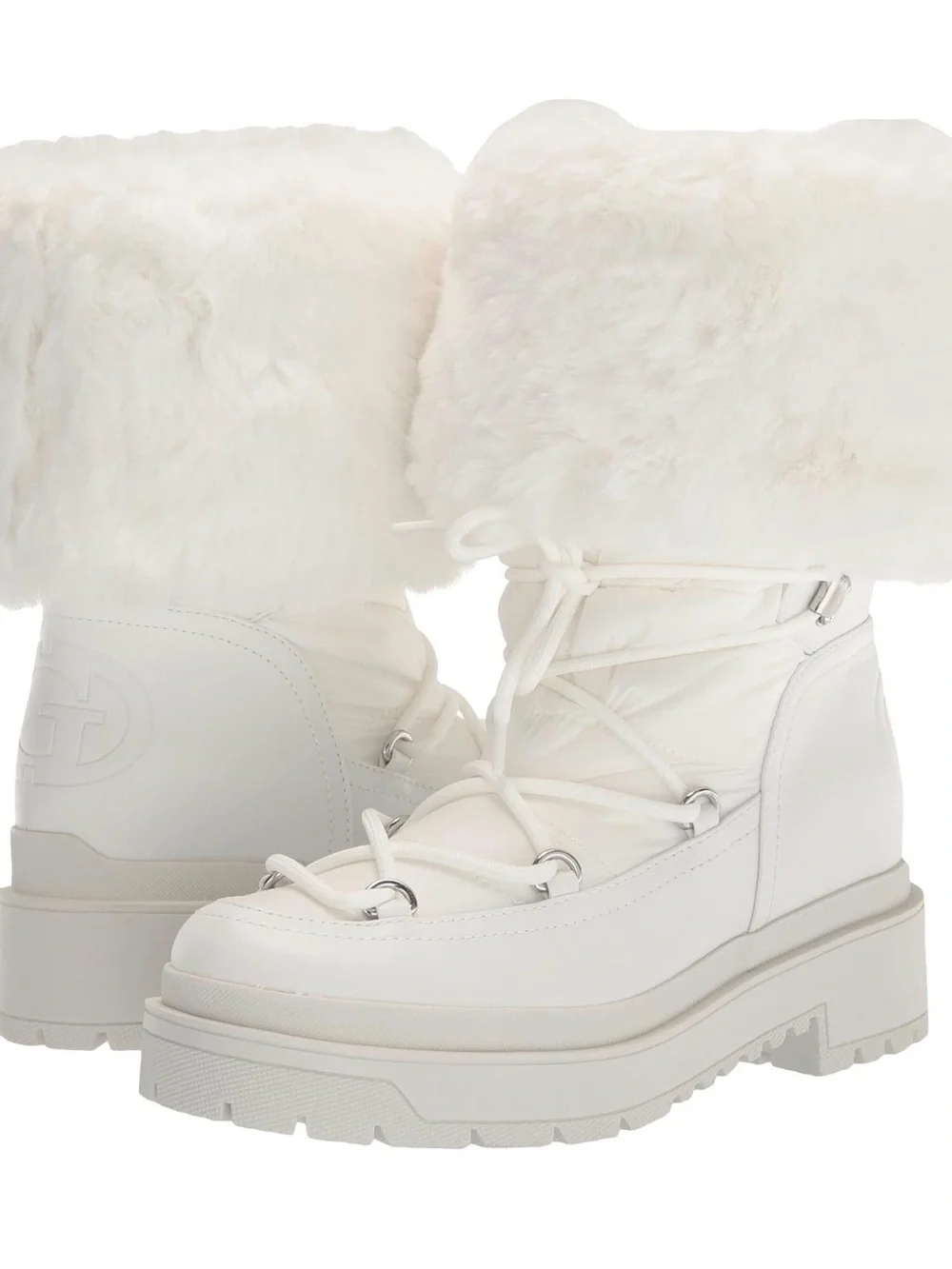 Guess White Faux-Fur Platform Winter Boots